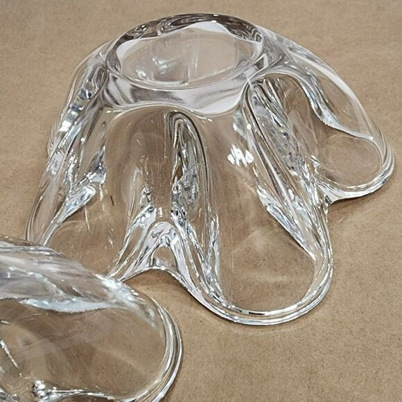 2 VTG Clear Tiffin Neodymium Flower 5 Lobe Heavy Art Glass Bowl Candle Holder - Picture 8 of 15